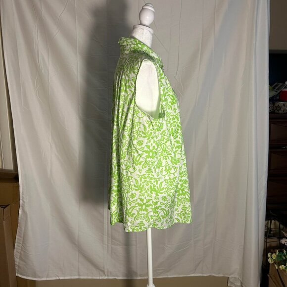 Chadwick's of Boston Size 18W Green/White Sleeveless Button front Poplin Shirt - Picture 3 of 5